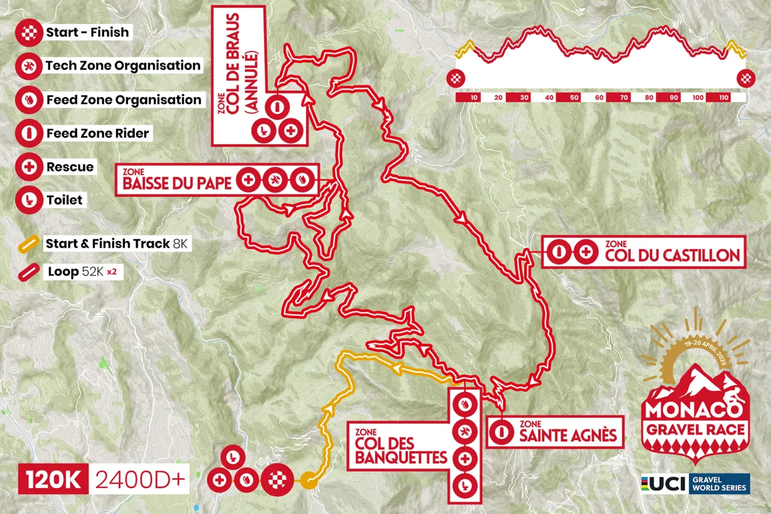 Mapa de la carrera de grava de Mónaco de 120 km