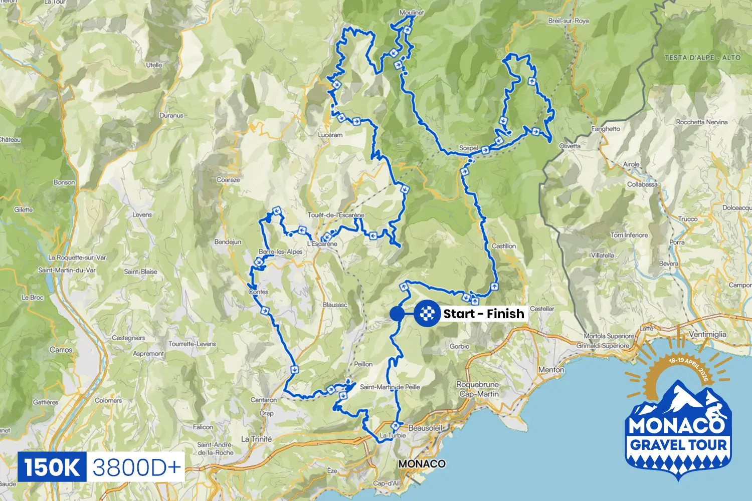 Monaco Gravel Tour 150Km Map